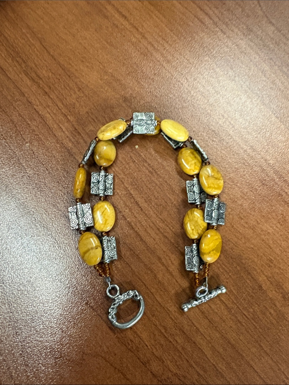 Yellow Stone and Silver-Accent Toggle Bracelet